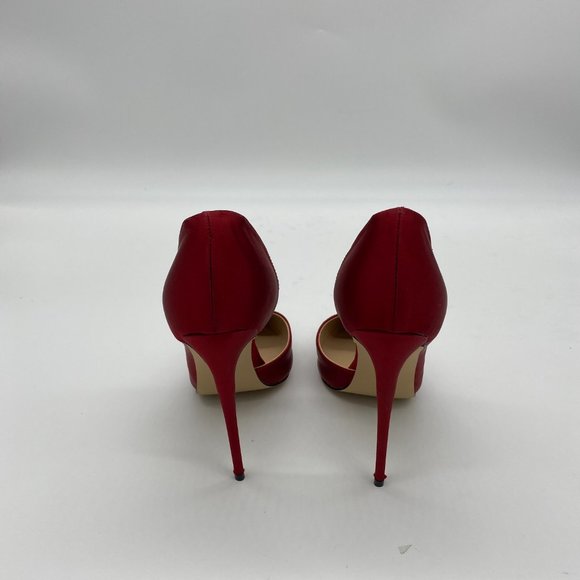FSJ Red Satin Pointed Toe D'Orsay Stiletto Pumps - Picture 6 of 9